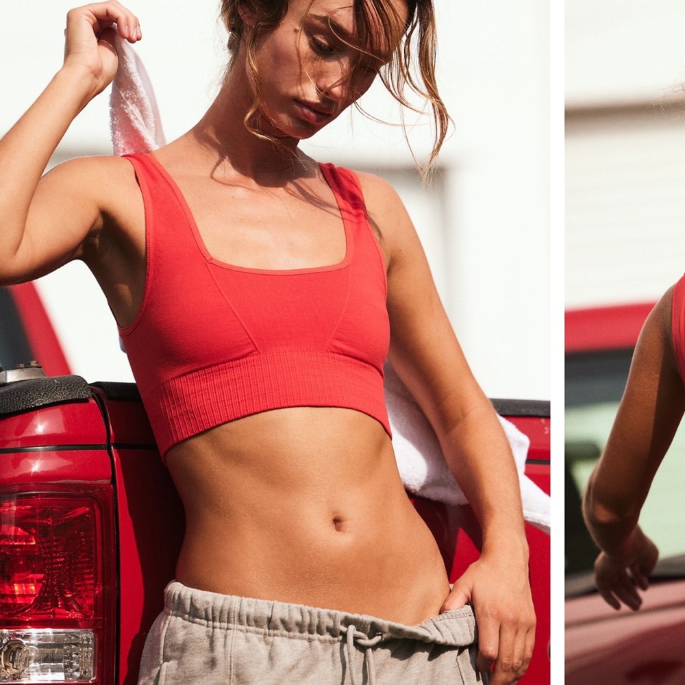 FP movement good karma square neck bra red apple